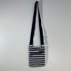 Dakine Striped Jive Crossbody Dark Wash Denim Navy Blue White Purse Green Logo